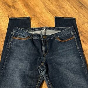 LOFT Indigo Straight Jeans with Tan Accents